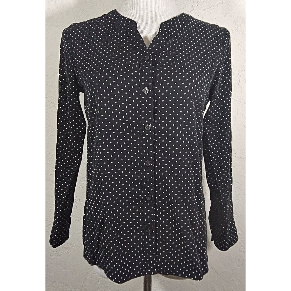 Croft and Barrow Top Size PS Button Down Polka Dot Multicolor V Neck